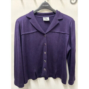 Vtg Mita Women Cardigan Knit Jacket‎ L Purple 90s Gold Buttons Peplum